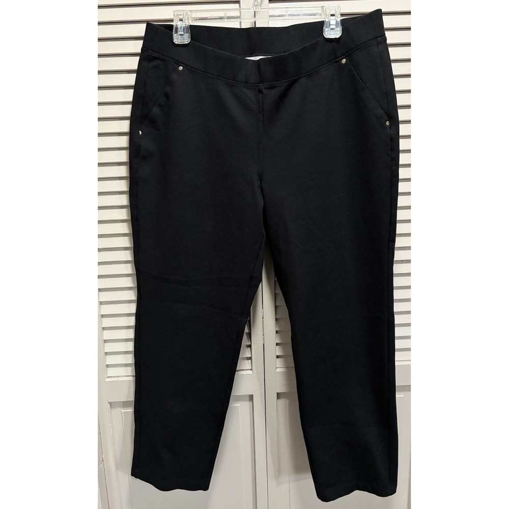 Madison Grey Black Skinny Dress Pants Size PXL Stretch Pull On Crop Elastic Band